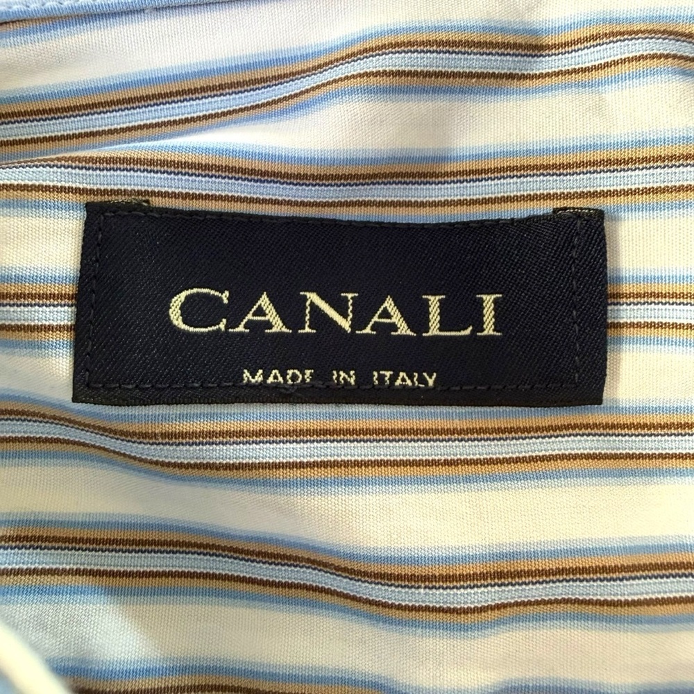Canali Button Up Dress Shirt Mens Sz 44 EU 17.5 US Multicolor Striped Made Italy - Picture 5 of 11